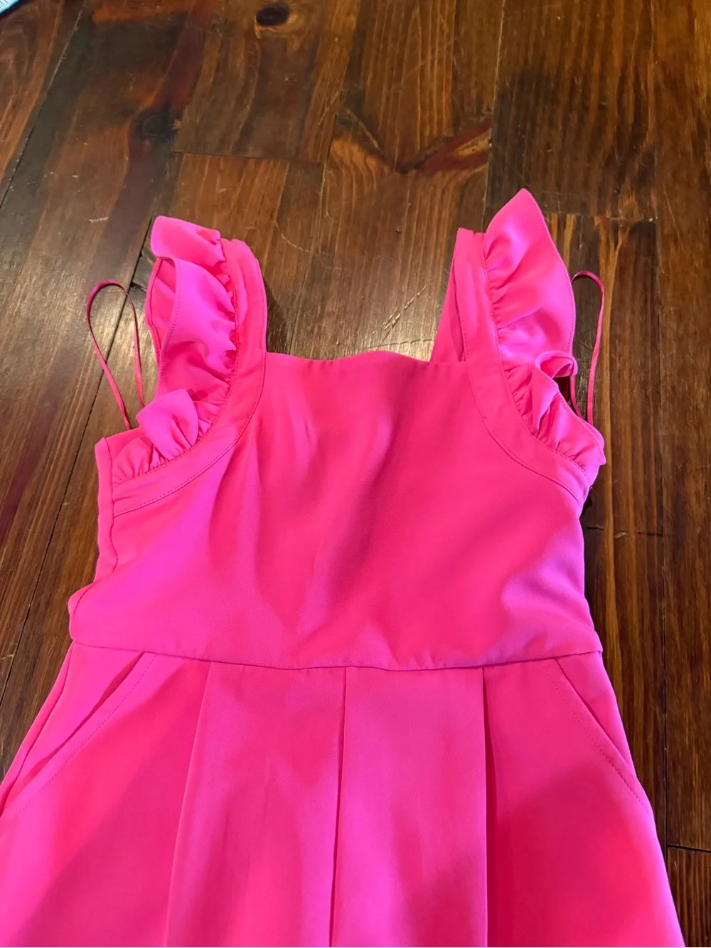 GB girls Bright Hot Pink Ruffle-Strap Wide-Leg Jumpsuit